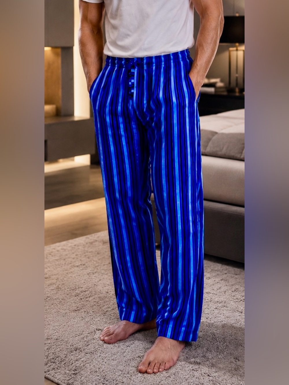 NWT Derek Rose London Striped Lounge Trousers | Size XL